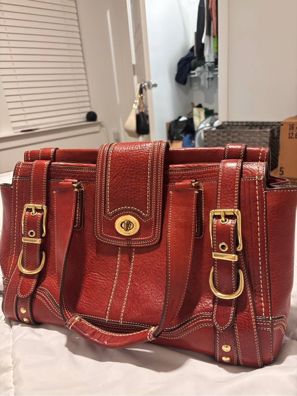 Coach Red Leather Shoulder Bag with Gold Hardware - Picture 2 of 8